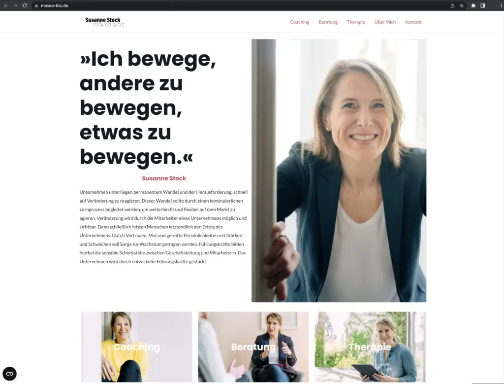 MOVEO BTC, Susanne Stock Redesign Homepage by Kraemer Design